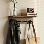 Entrance Coat Rack ，Coat Hooks, Wall-Mounted Wooden Hook Rack, Wall-Mounted Shelves are Very Suitable (Walnut Colored Finish-2)