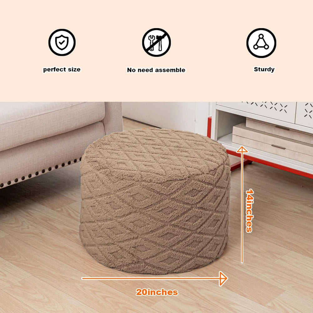 Fluffy Round Ottoman Pouf with All-in-One Foam Filling 20" x 14" Fu...