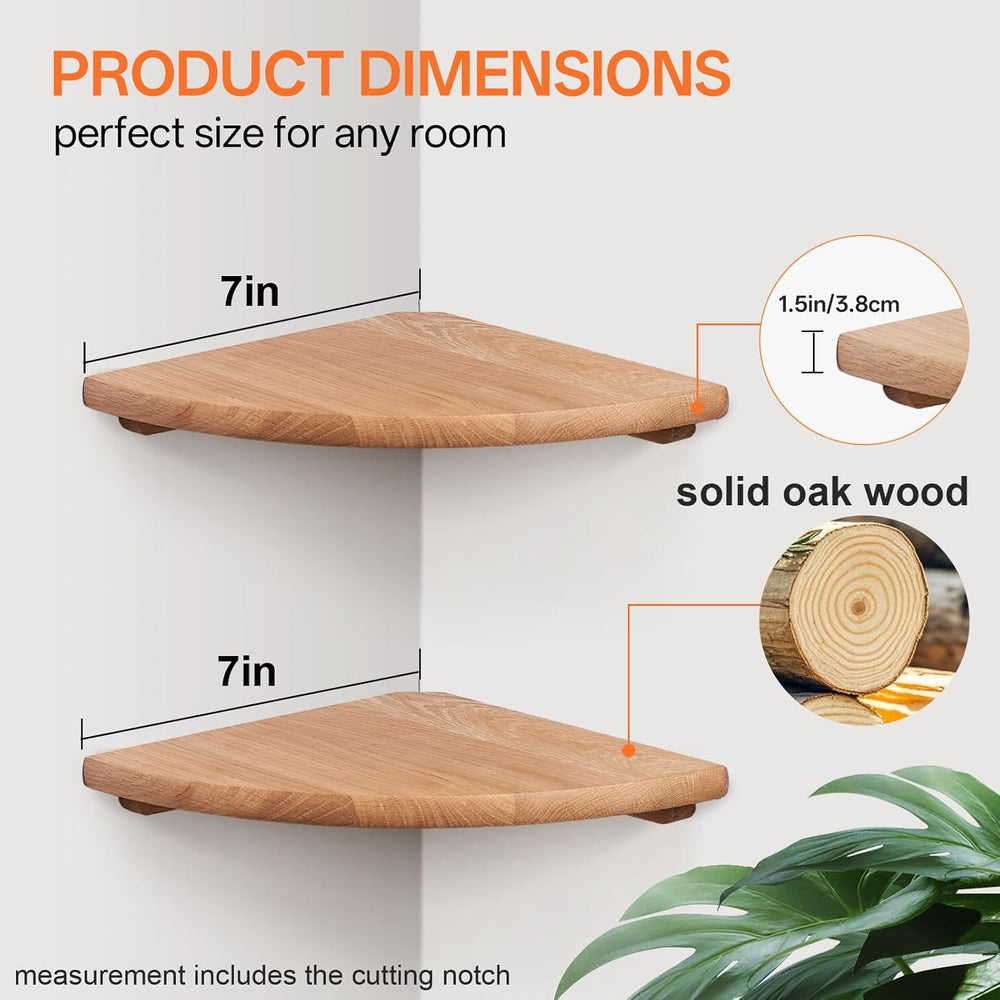Gieanoo Floating Corner Shelves for Wall Set 2 7inch Solid Oak Rounded Corner...