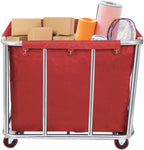10 Bushels Laundry Cart Commercial/Home,Heavy Duty Large Stainless Steel Rolling Laundry Basket with Wheels，for Laundry Organizer and Storage,260LBS Load (Red)