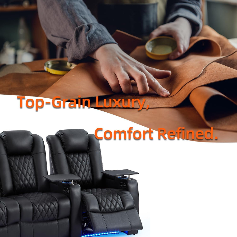 comfiroom Top-Grain Leather Home Theater Seating, Dual-Motor Power Recliner |...