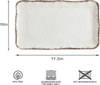 LEHAHA Farmhouse Large Serving Platters, 2 Piece Melamine Dinnerware Set, 17.5 x 10 Inches Vintage Serving Tray, Rectangle White Rustic Trays Set of 2