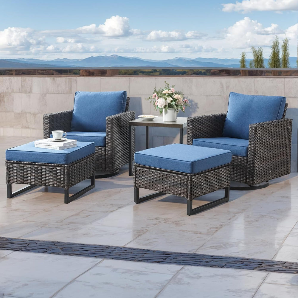 HUMMUH Outdoor Ottomans for Patio Set of 2 PE Wicker Outdoor Footstool with R...