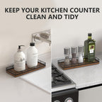 Bathroom Tray for Counter Top Organizer – Oak Wood Vanity Tray with Metal Frame for Dresser, Kitchen, Nightstand – Black & Brown Decorative Storage