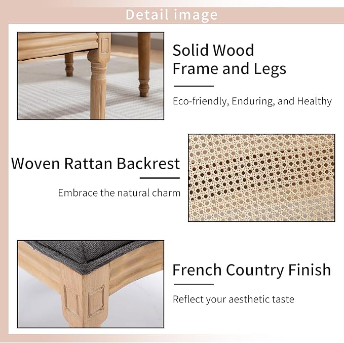 French Country Dining Chairs Set of 6, Gray Kitchen & Dining Room Chairs Set of 6, Rattan Dining Chairs, Cane Back, Wood Legs, Sillas De Comedor (Rattan, Grey, 6Pcs)