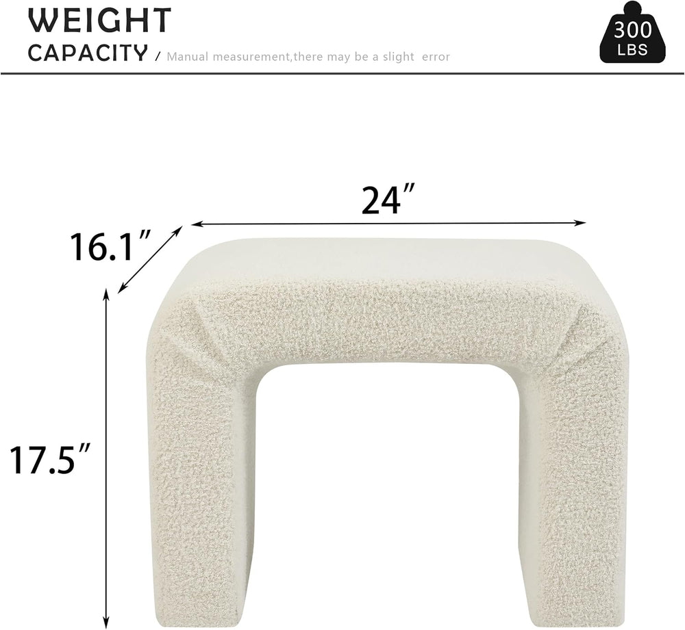 Modern Boucle Ottoman Footstool, 24" Arched Upholstered Vanity Stools fo...