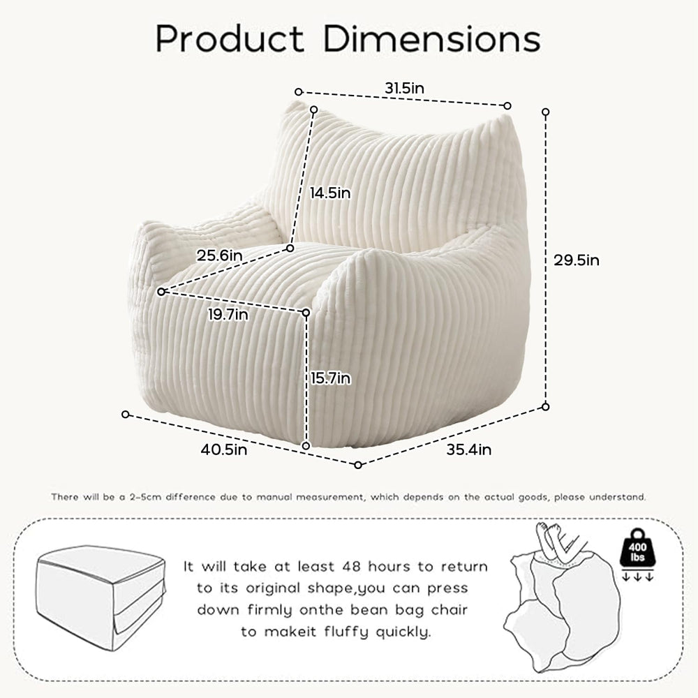 Giant Bean Bag Chair for Adults, Oversized Beanbag Sofa with Armrests and Bac...