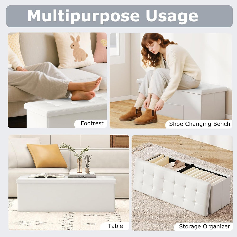 GOFLAME 43 Inches Folding Storage Ottoman Bench, PU Leather End of Bed Bench ...