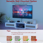 IBUYKE Modern Rattan Floating TV Stand with Doors,Wall Mounted TV Shelf for TVs up to 55 Inches,Media Console Entertainment Center for Under TV Storage Cabinet for Living Room Bedroom,White UWST012W