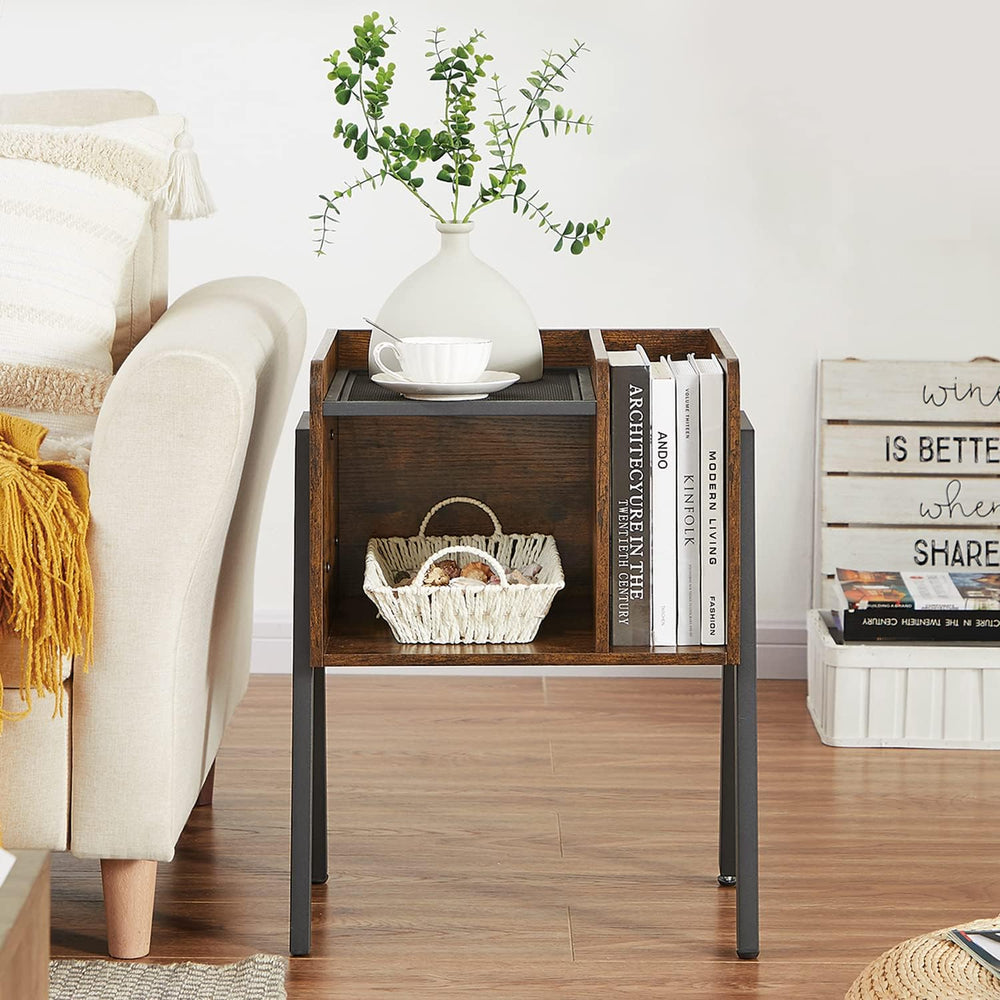 VECELO Nightstand Industrial End Table,Bedside Table with 2-Tier Open Storage...