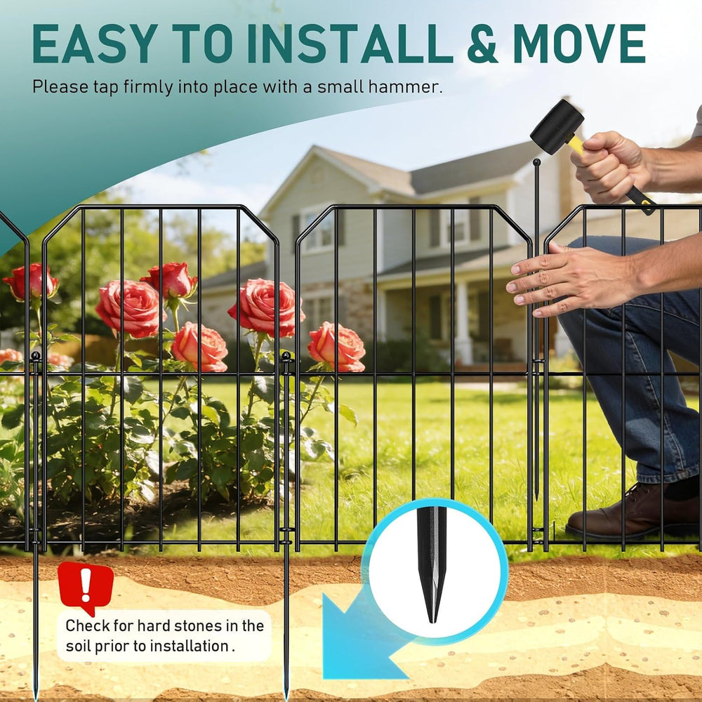 Goovilla Garden Fence, Total 25ft(L) x 24in(H), 25 Pcs, Rustproof Metal
