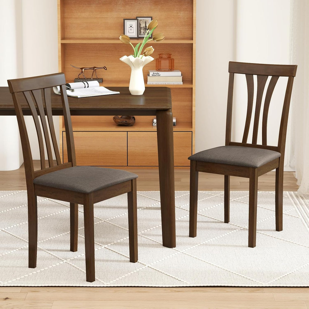 Giantex Wooden Dining Chairs Set of 4, Linen Fabric Upholstered Kitchen Armle...