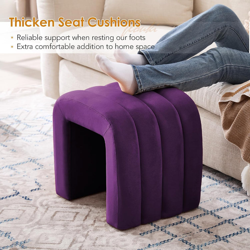 Flouki Velvet Vanity Stools, Multifunctional Arch Ottomans, Small Arch Ottoman, Ottomans for Bedroom, Dorm, Side Table Seat for Living Room, Entryway (Purple)