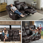 Loveseat Recliner Sofa,RV Wall Hugger Recliners with Flip-up Console,Reclining Loveseat Sofa Recliner with Cup Holders/Lumbar Pillows for Small Spaces,RV Furniture (PU Brown, 68" 2-Seater)