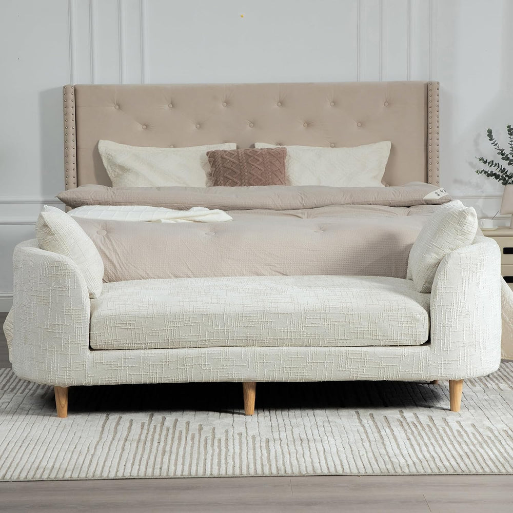77" End of Bed Bench King Size,Chenille Extra Large Window Bench with 2 ...