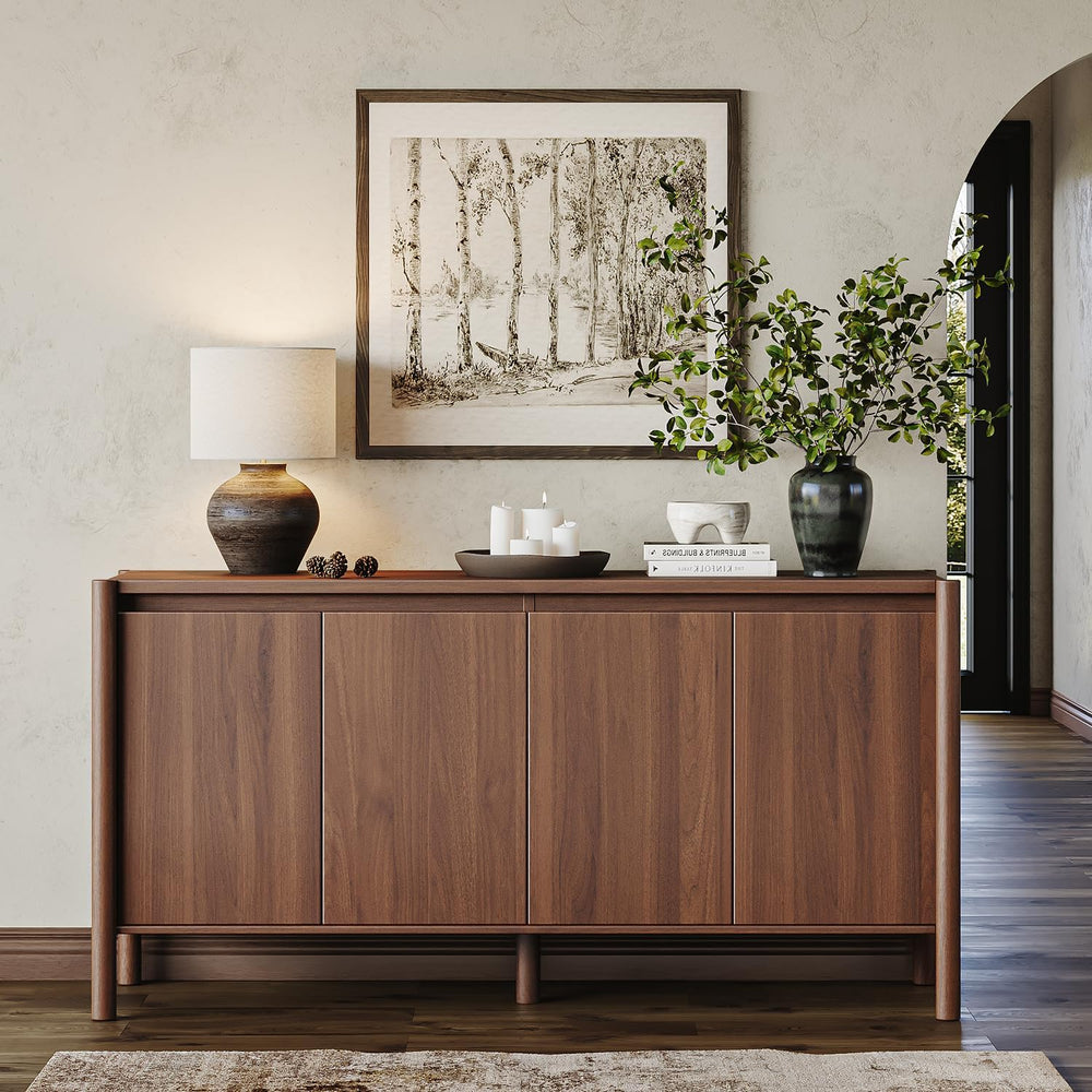CHUWELL 59" Walnut Sideboard Buffet Cabinet, Mid Century Modern Storage ...