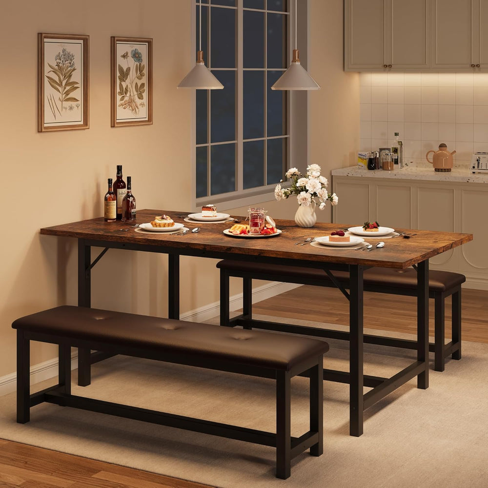 IDEALHOUSE 3 Piece Dining Table Set for 4-6, 63" Extendable Thick Metal ...