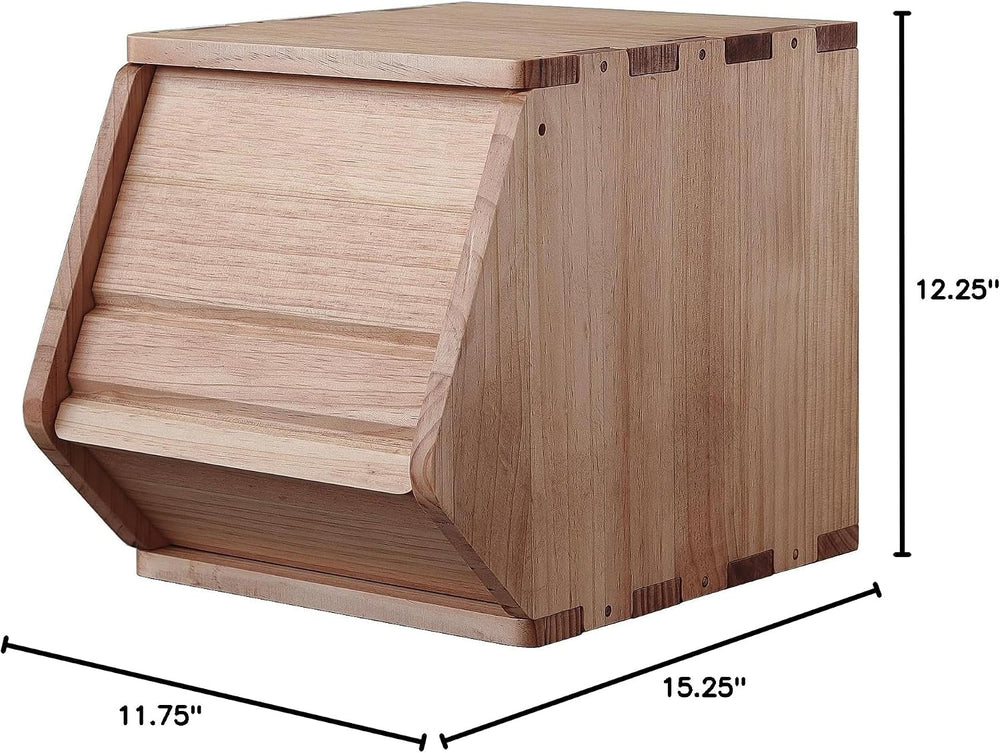 Stackable Solid Wood Storage Chests,Bins with Lids,Modular Wooden Multi-use B...
