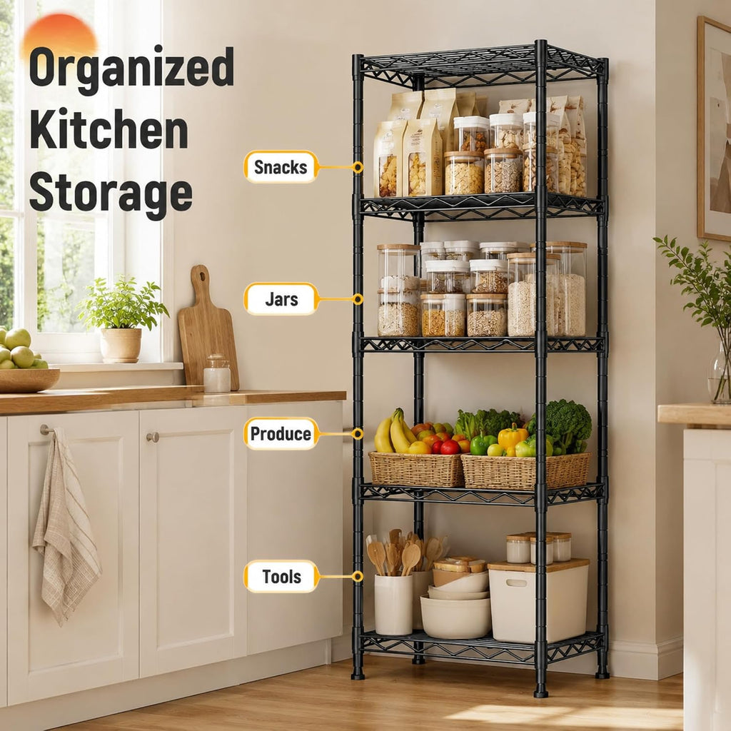GRANNY SAYS 5-Tier Narrow Storage Shelves for Small Spaces – 15.8" W Metal Shelving Unit, Adjustable Wire Shelf, Freestanding Storage Rack for Bathroom, Laundry, Kitchen Pantry, Garage, Black