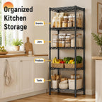 GRANNY SAYS 5-Tier Narrow Storage Shelves for Small Spaces – 15.8" W Metal Shelving Unit, Adjustable Wire Shelf, Freestanding Storage Rack for Bathroom, Laundry, Kitchen Pantry, Garage, Black