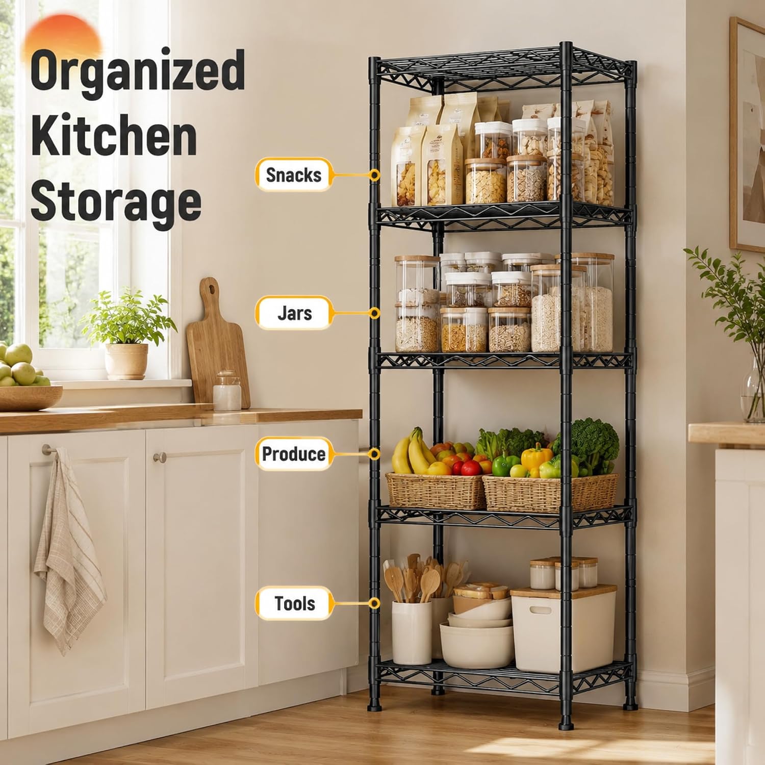 GRANNY SAYS 5-Tier Narrow Storage Shelves for Small Spaces – 15.8" W Metal Shelving Unit, Adjustable Wire Shelf, Freestanding Storage Rack for Bathroom, Laundry, Kitchen Pantry, Garage, Black