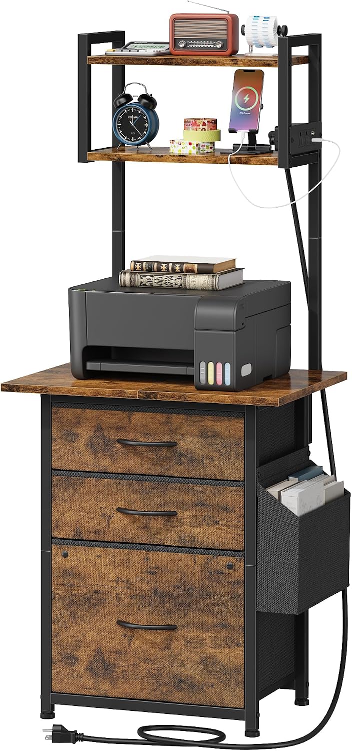 HIGDBFE 3 Drawer File Cabinet with Charging Station, 49''H Tall, 3-Ti...
