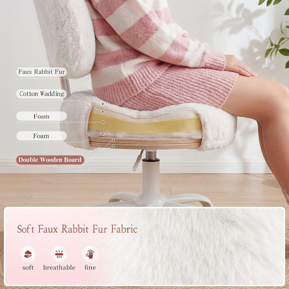 Homkdom Vanity Chair with Bow Back for Bedroom,Height Adjustable,Swivel | Fau...