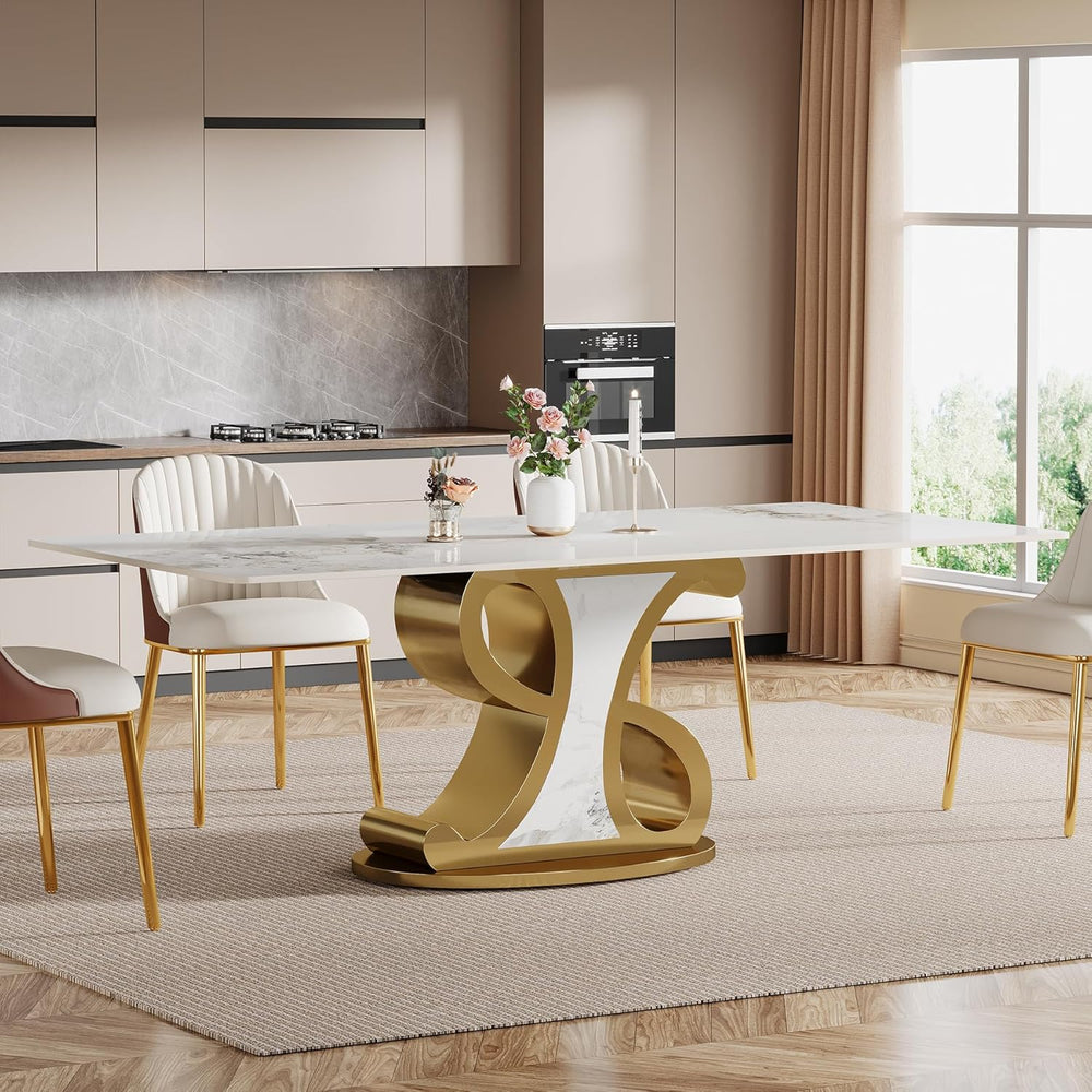 Tribesigns 78.74" Sintered Stone Dining Table for 8-10, Modern Luxury Wh...