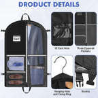 Garment Bags for Hanging Clothes, Dance Costume Garment Bag with Pockets, Waterproof Hanging Clothes Bag, Foldable Dustproof Dance Travel Bag for Suit Dance Costume (110×60cm,Black)
