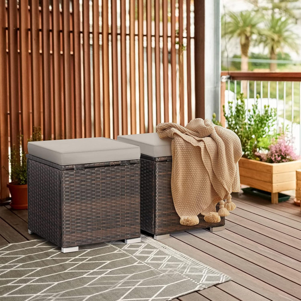 MEDIMALL Patio Wicker Ottoman Set of 2, Multipurpose Outdoor Footstool w/Remo...