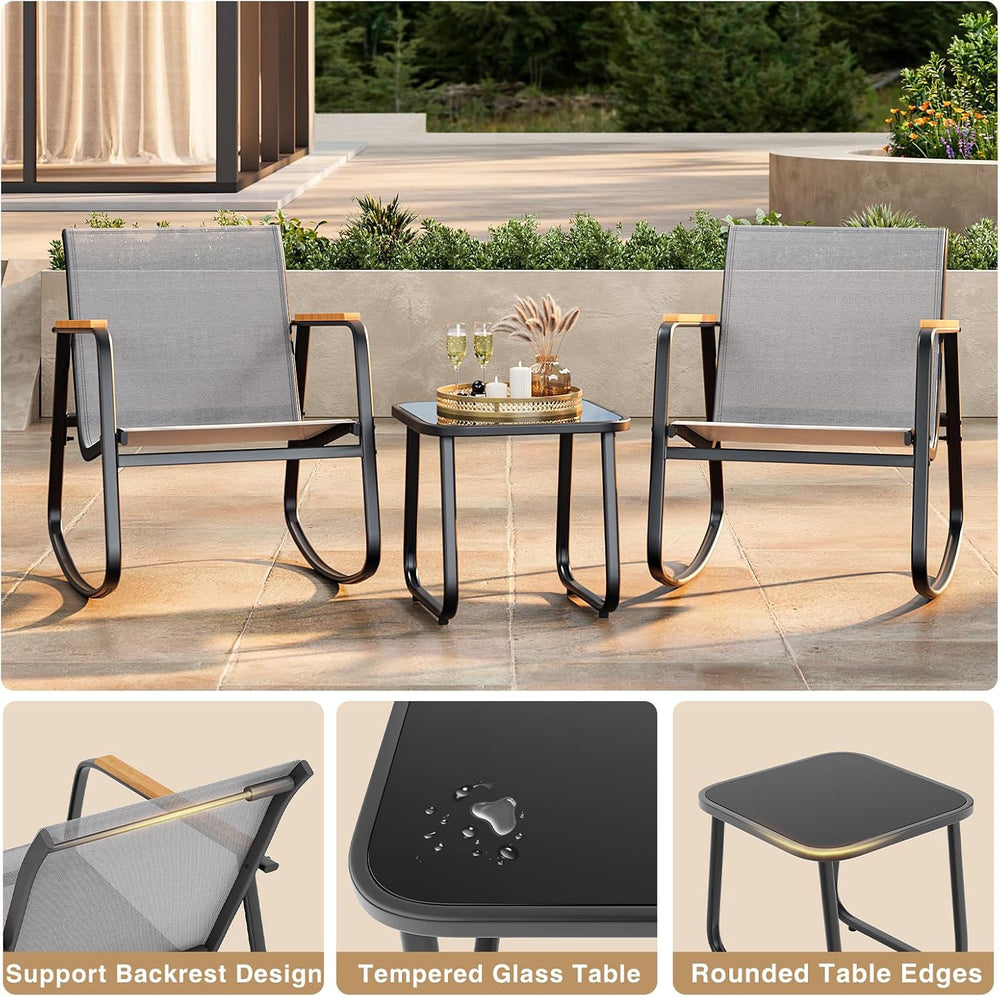Ahomly 3 Pieces Patio Furniture Set, Outdoor Textilene Furniture Set, Gray