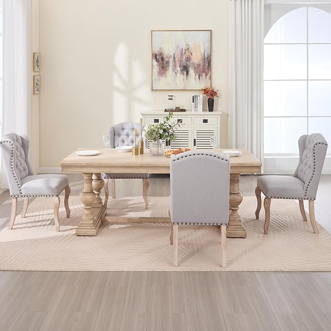 Upholstered Dining Chairs Set of 4 for Kitchen and Dining Room Farmhouse Fabric Tufted Accent Chairs for Living Room and Bedroom with Wooden Legs, Grey