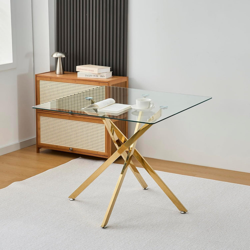 Modern Dining Table for 4 People, 36" Square Dining Table with Gold Chro...