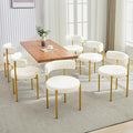 Boucle Dining Chairs Set of 6, Mid Century Modern Dining Room Chairs with Barrel Backrest, Upholstered White Kitchen Chairs for Dining Room, Restaurant, Gold Metal Frame
