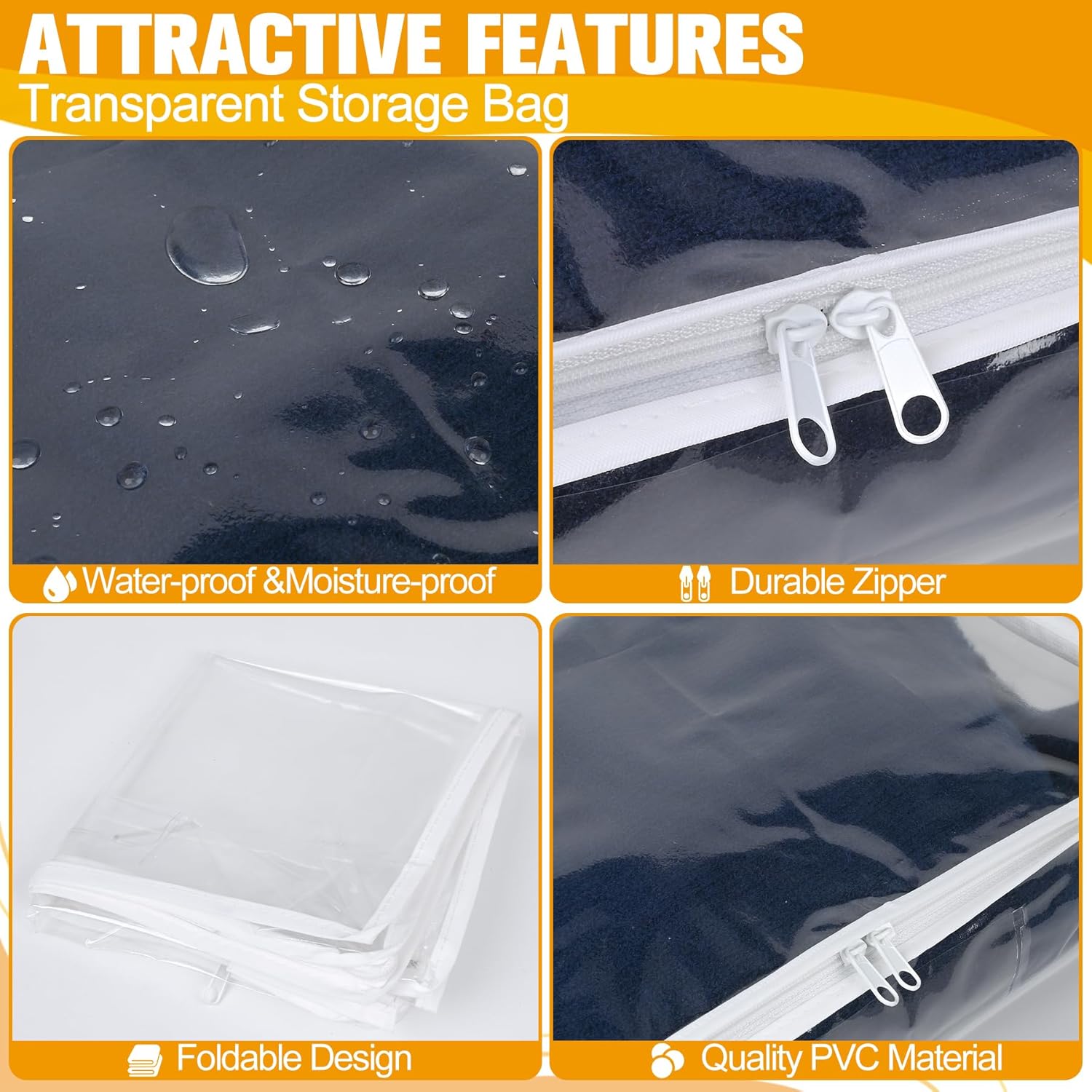 Plastic Storage Bags with Easy-Glide Zipper, Pack of 6, Durable Clear Vinyl Zippered Storage Bags for Clothes Sweaters Comforters Blankets Sheets Bedding (18 x 15 x 9 Inch)