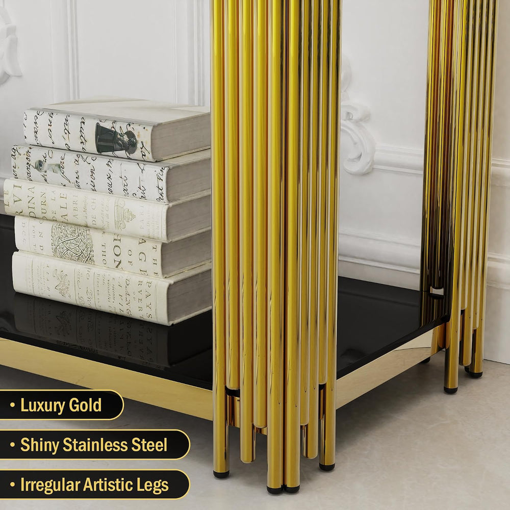 Gold Console Table with Tempered Glass for Entryway Living Room, Modern Luxur...