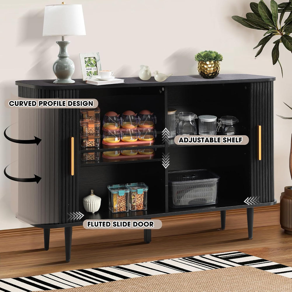 Grepatio 47" Sideboard Buffet Cabinet with Fluted Slide Doors, Tambour S...