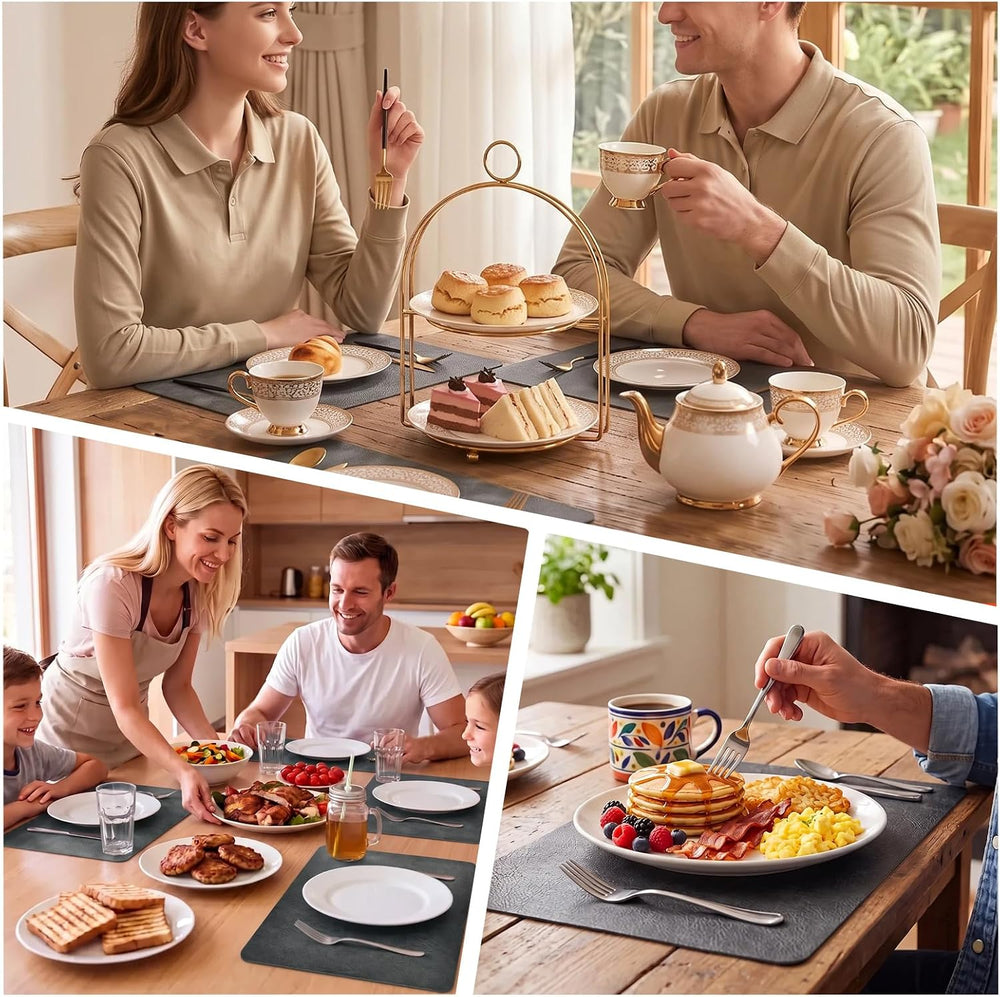 Faux Leather Placemats, Reversible Cowhide Texture Table Mats, Waterproof Wip...