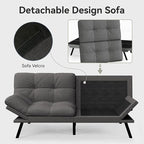 Convertible Futon Sofa Bed,Grey Linen Modern Futon Couch,Memory Foam Loveseat Sleeper Recliner,Detachable Cushion,Adjustable Backrest & Armrest,Couch for Living Room,Office,Apartment