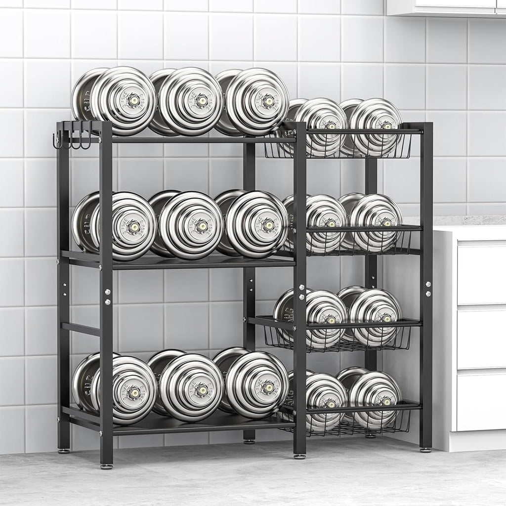 Hastatii Storage Rack Kitchen Baker's Rack - 3 Tiers 4 Baskets, Utility Coffee Bar, Air Fryer Stand with Steel Mesh Baskets