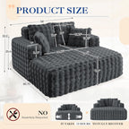 Antetek Oversized Chaise Lounge Indoor, Modern Comfy Bubble Faux Fur Fabric Deep Seat Boneless Sleeper Chaise Lounge Sofa Chair with Pillows for Living Room Bedroom Studio, No Assembly Couch, Grey