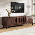 Mid Century Modern TV Stand for TVs up to 75”, Fluted Entertainment Center, Media Console with Tambour Sliding Doors and Grill Flip-Down Door, Walnut Finish Media Console for Living Room