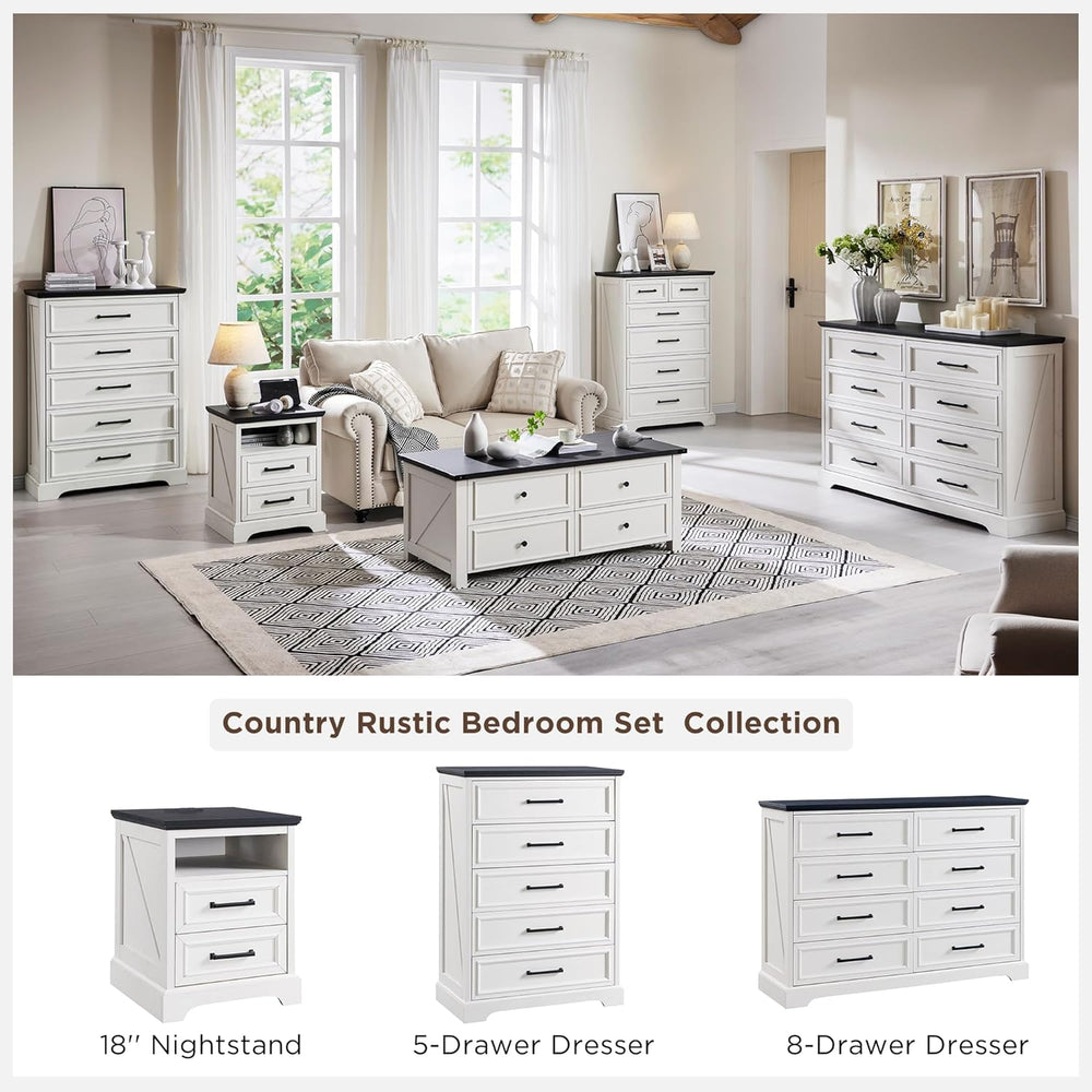 ACCOHOHO 18" Farmhouse Nightstand Set of 2 with Charging Station,End Tab...