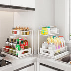 Under Sink Organizer and Storage, Height Adjustable Cabinet Organizer with Slide Out Drawer, Pull Out Under Sink Storage, Multi-Purpose 2 Tier Sink Shelves for Kitchen Bathroom Pantry (White, 1 Pack)