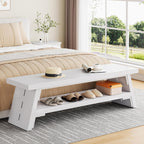 47 in Long Entryway Bench with Shoe Storage, White | 2-Tier Wood Entry Bench for Hallway, Front Door, Bedroom, Living Room, Closet, Mudroom, Modern Farmhouse Style