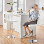 Yaheetech Bar Stools Set of 3, Adjustable PU Leather Swivel Barstools, Modern Counter Stools with Back and Footrest, Counter Height Barstools for Bar, Kitchen, Dining Room, White