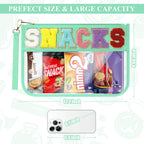 Snack Bag for Travel & Makeup - Clear Chenille Letter Zipper Pouch, Waterproof Cosmetic Tote Bag for Women & Girls (Green)