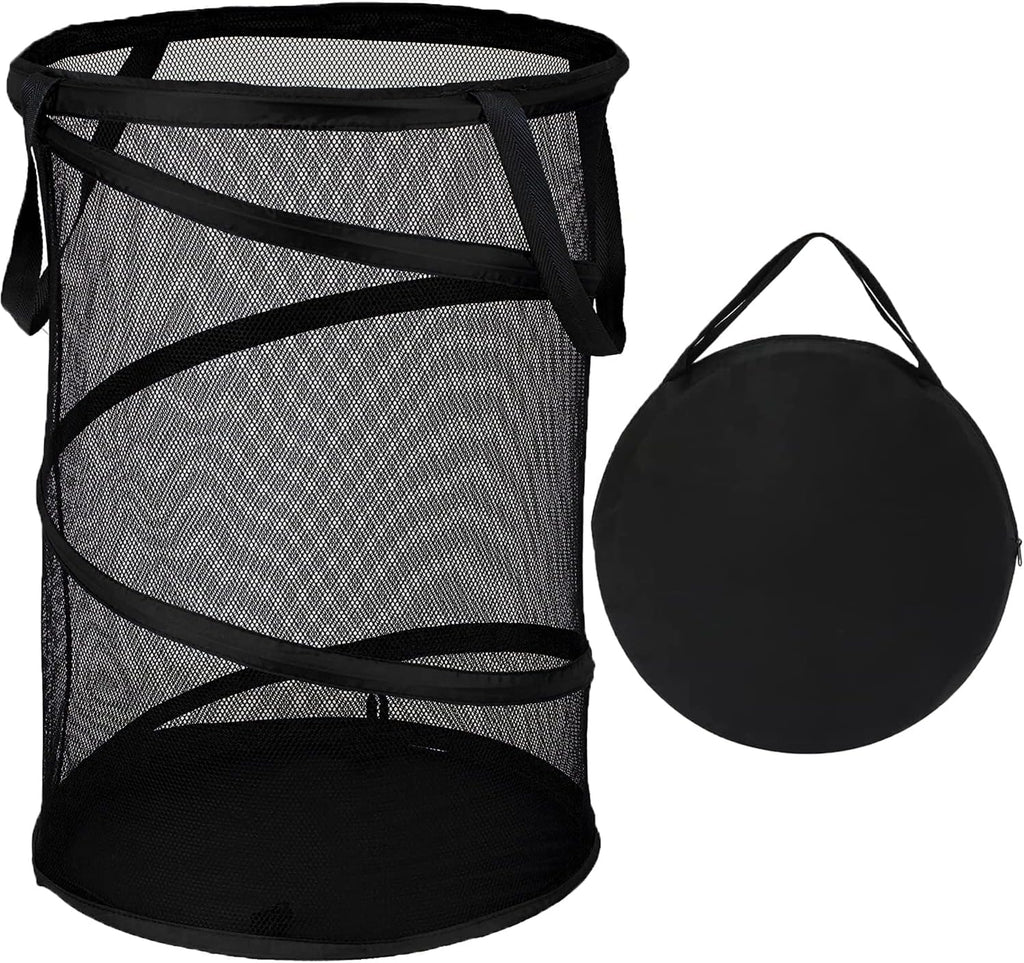 BATTOO Black X-Large Collapsible Laundry Basket Foldable Mesh Pop Up Hamper with Handles for Laundry Room, Bathroom, Kids Room, College Dorm, Travel, Camping, Gift Basket