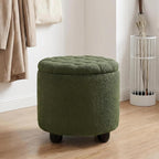 Furniliving Modern Round Storage Ottoman, Upholstered Button Tufted Ottoman Footstool Ottomans with Removable Lid Storage Footstool for Living Room, Bedroom, Makeup Room, Teddy, Green