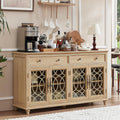 Joaxswe Farmhouse Sideboard Buffet Cabinet with Storage,59" Large Credenza with 4 Glass Doors & 2 Drawers,Adjustable Shelves Console Table,Wood Kitchen Coffee Bar for Dining Room,Living Room,Natural